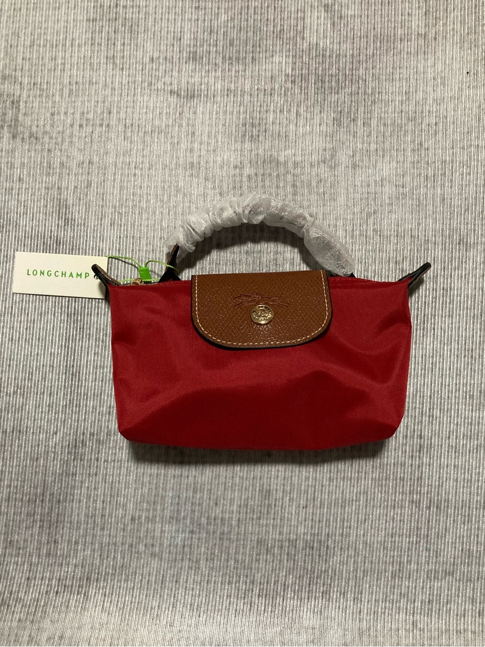Longchamp Small Top-Handle Mini Tote in Red with Brown Trim